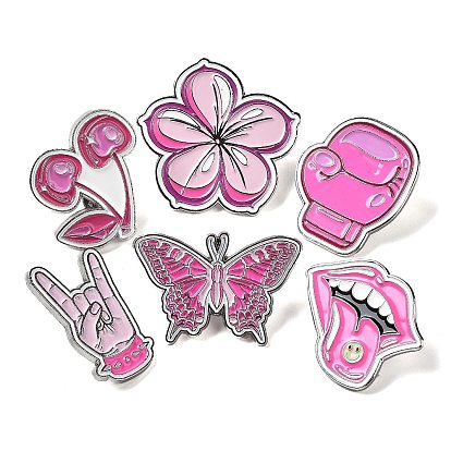 Pin esmaltado serie rosa, Broche de aleación de zinc y platino para mujer., mariposa/flor/cereza