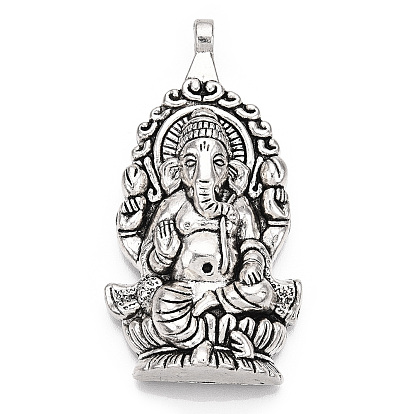 Tibetan Style Alloy Big Pendants, Hindu Elephant God Lord Ganesh Statue, Cadmium Free & Lead Free