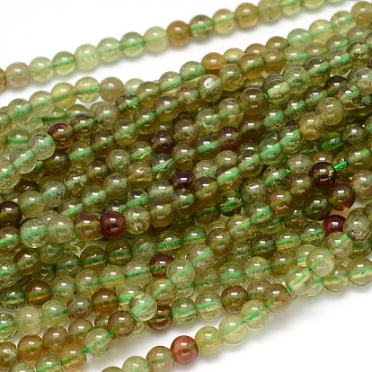 Grenat vert naturel rangées de perles rondes, perles d'andradite