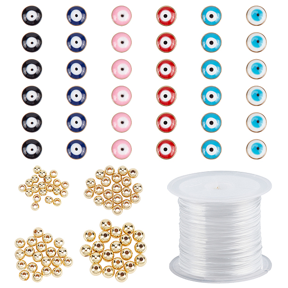 Nbeads 116 piezas diy kits de fabricación de pulseras estilo mal de ojo, con cuentas espaciadoras redondas de latón, cuentas de esmalte acrílico y cadena de cristal elástica plana