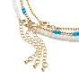 3 pcs 3 style perle naturelle & pierre de lune blanche & turquoise synthétique & opalite ensemble de colliers de perles, colliers de charmes d'étoiles en coquille de laiton pour femmes