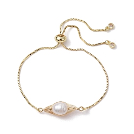 Bracelet coulissant à maillons en perles naturelles, avec des chaînes de boîte en laiton
