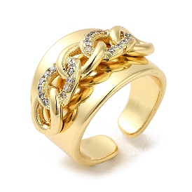 Enchapado en estante, cadenas de bordillo de latón chapado en oro real 18k, anillos abiertos con forma de puño, con circonita, larga duración plateado, sin plomo y el cadmio