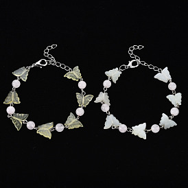 Papillon naturel nouveaux bracelets de perles de jade pour fille femmes, bracelets en cristal reiki avec chaîne en laiton