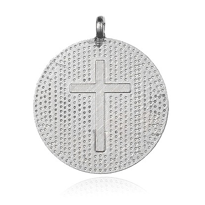 Religion Pattern Flat Round Alloy Pendants, Platinum, 35x30x1mm, Hole: 2mm