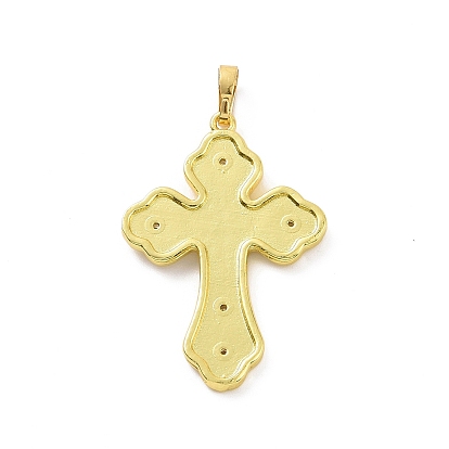 Eco-friendly Rack Plating Brass Micro Pave Cubic Zirconia Pendants, with Enamel, Cadmium Free & Lead Free, Long-Lasting Plated, Religion Cross with Angel Charm