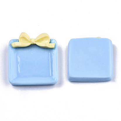 Opaque Resin Cabochons, Square with Bowknot