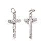 Rack Plating Brass Micro Pave Cubic Zirconia Pendants, with Jump Ring, Long-Lasting Plated,  Cadmium Free & Lead Free, Religion Crucifix Cross Charm