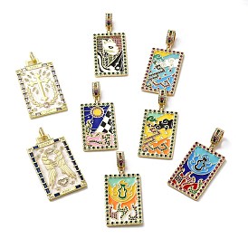 Brass Micro Pave Cubic Zirconia Pendants with Enamel, 
Rectangle