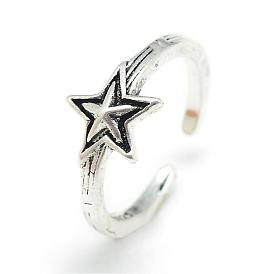 Adjustable Alloy Cuff Finger Rings, Star, Size 6