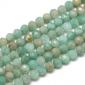 Natural Russia Amazonite Beads Strands, Faceted, Round