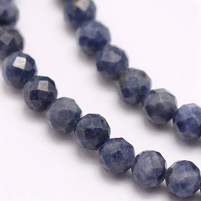 Natural Sapphire Beads Strands, Grade A, Faceted, Round