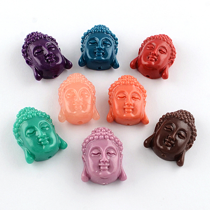 Dyed Buddha Head Synthetical Coral Beads, 27~28x20~21x12mm, Hole: 1.5mm