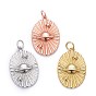 Brass Pendants, Long-Lasting Plated, with Jump Ring, Oval with Star