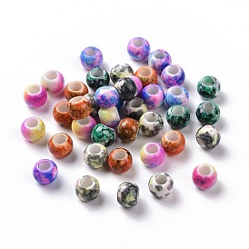 Perles européennes acryliques opaques peintes à la bombe, Perles avec un grand trou   , rondelle