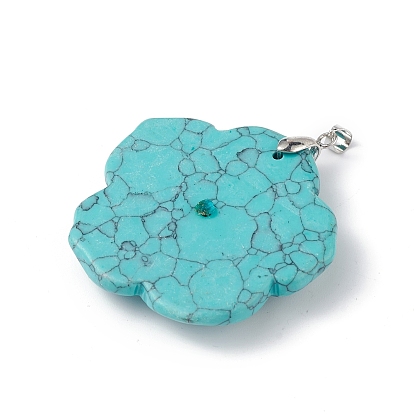 Gemstone grands pendentifs, charmes de fleur de pêcher, avec bélières en alliage plaqué platine