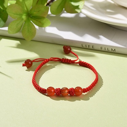 Bracelets ajustables en perles tressées en nylon, bracelet de perles de cornaline naturelle (teintes et chauffées) pour femme