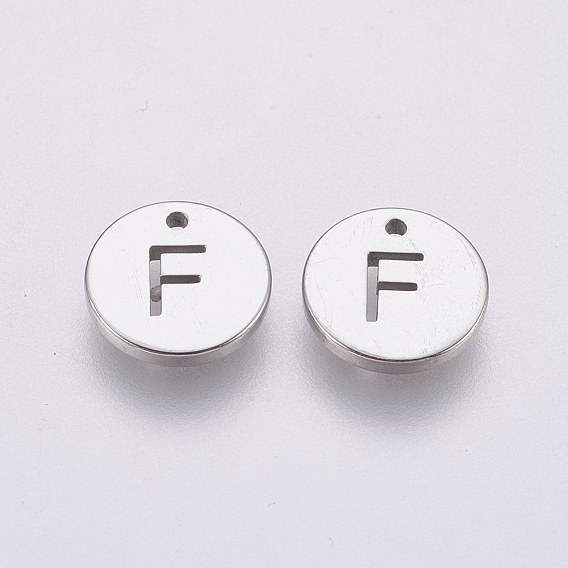 304 Stainless Steel Charms,  Flat Round with Letter