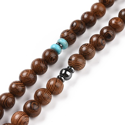 Natural & Synthetic Stone and Wood Beads Necklace, Buddha Head Pendant Necklae, Mala Prayer Necklace