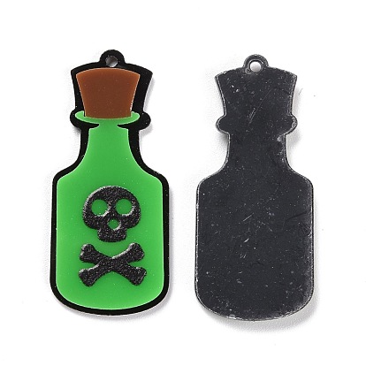 Pendentifs acryliques, Halloween, bouteille avec tête de mort