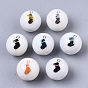 Christmas Opaque Glass Beads, Round with Electroplate Christmas Sock Pattern