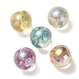 Placage uv perles acryliques irisées arc-en-ciel, avec de la poudre de paillettes, ronde