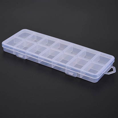 Polypropylene(PP) Bead Storage Containers, with Hinged Lid and 14 Grids, for Jewelry Small Accessories, Rectangle