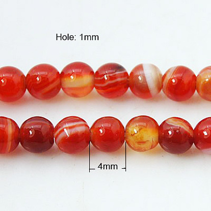 Natural Striped Agate/Banded Agate Beads Strands, Round, Dyed, Grade A, 4mm, Hole: 1mm