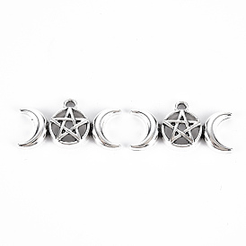 Tibetan Style Alloy Pendants, Lead Free & Cadmium Free, Moon with Star, Triple Goddess Pentagram