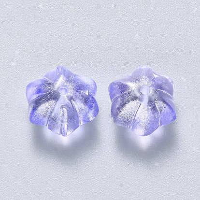 Transparent Spray Painted Glass Beads, with Glitter Powder, Flower