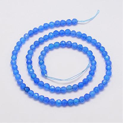 Natural Agate Bead Strands, Dyed, Faceted, Round, 4mm, Hole: 0.8mm, about 90~92pcs/strand, 14 inch