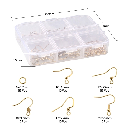 50Pcs 5 Style 304 Stainless Steel Earring Hooks, Ear Wire, with 50Pcs Jump Rings, Cadmium Free & Nickel Free & Lead Free