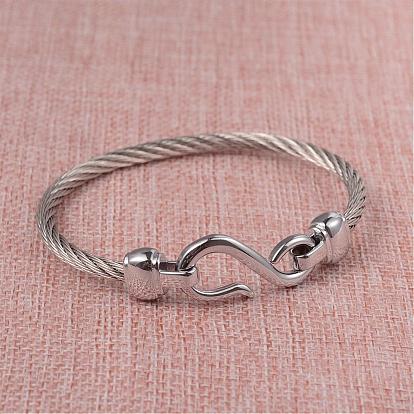 304 Stainless Steel Cuff Bangles, with S Hoop Clasps Findings, 60x55mm