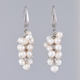 Dangle Earrings, with Natural Pearl, 304 Stainless Steel Earring Hooks and Cardboard Jewelry Set Boxes