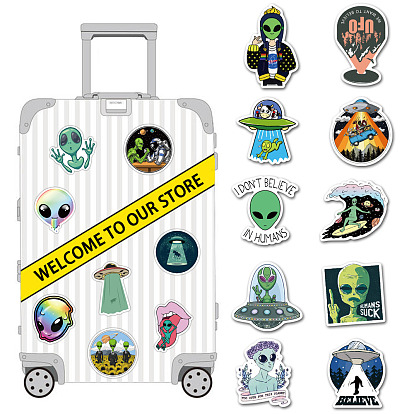 50набор наклеек с мультяшными инопланетянами, самоклеящиеся этикетки, для чемодана, скейтборда и рефигратора