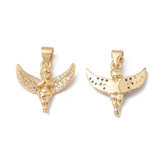 Rack Plating Brass Pendants, with Cubic Zirconia, Angel Charm, Cadmium Free & Lead Free, Long-Lasting Plated
