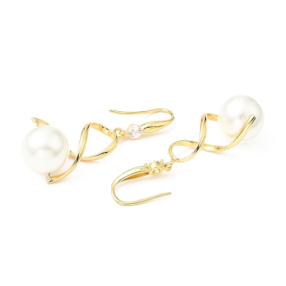 Boucles d'oreilles pendantes en perles de plastique avec zircone cubique, Boucles d'oreilles longues en laiton plaqué en rack pour femmes, sans plomb et sans cadmium