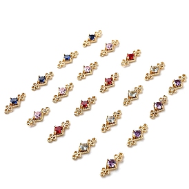 Brass Pave Cubic Zirconia Connector Charms, DIY Jewelry Bracelet Accessories, Golden, Rhombus Links