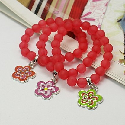 Bracelets de charme, mode givrés bracelets en acrylique transparent pour les enfants, avec l'alliage charme émaillé et fil élastique, 45mm
