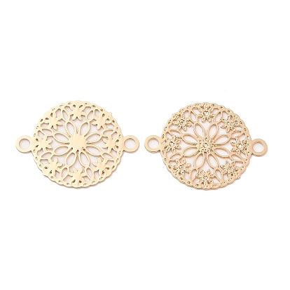 Long-Lasting Plated Brass Connector Charms, Hollow Flat Round Links with Flower