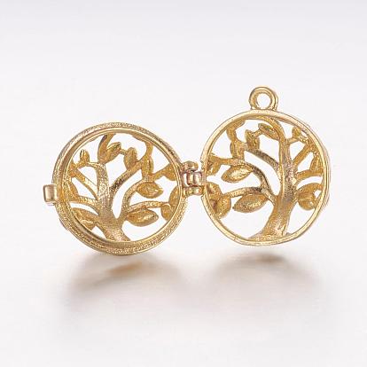 Brass Cage Pendants, For Chime Ball Pendant Necklaces Making, Hollow Round with Tree of Life