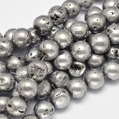 Rondes galvaniques Druzy naturelle perles de cristal géode de quartz brins, 10mm, Trou: 1mm, Environ 15 pcs/chapelet, 5.5 pouce