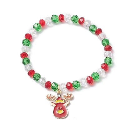 4 pcs 4 ensemble de bracelets extensibles en perles de verre de style, arbre de noël et cerf et gant et flocon de neige alliage émail charmes bracelets empilables pour les femmes