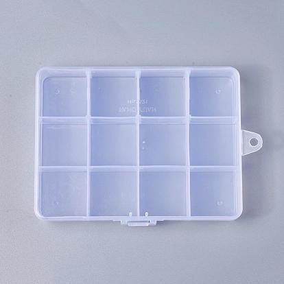 Récipients de stockage de perles en matière plastique, 12 compartiments, rectangle