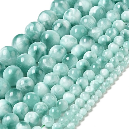 Brins de perles de verre naturel, Grade a, ronde, non teint, bleu aqua