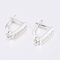 Brass Micro Pave Cubic Zirconia Hoop Earring Findings with Latch Back Closure, Platinum