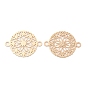 Long-Lasting Plated Brass Connector Charms, Hollow Flat Round Links with Flower