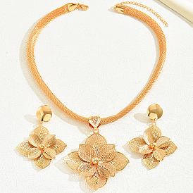 Filigree Flower Iron Wedding Jewelry Set for Women, Dangle Stud Earrings & Pendant Necklaces