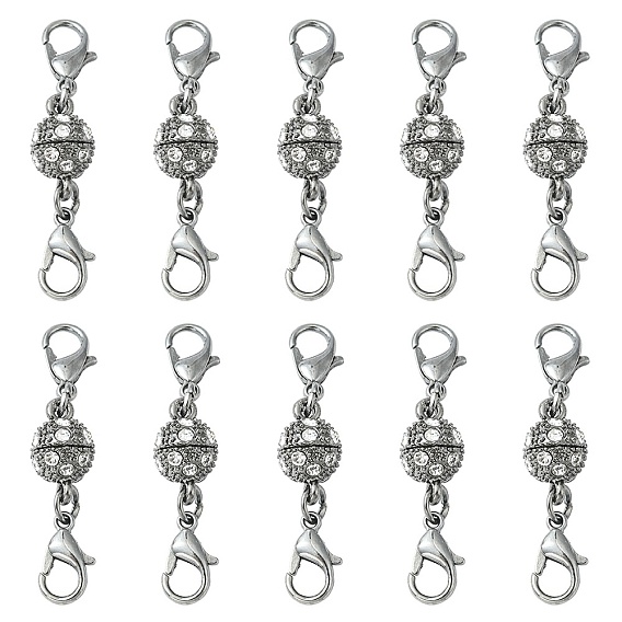 Alloy Crystal Rhinestone Magnetic Clasps, with Double Lobster Claw Clasps