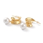 Brass Half Hoop Earrings, with Steel Pin, Plastic Ear Nuts and Shell Pearl, Long-Lasting Plated, Semicircular